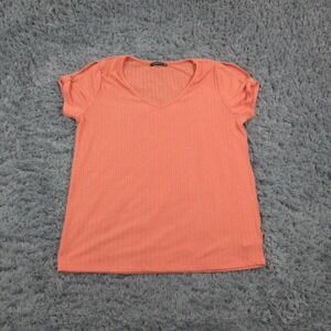 Staccato Shirt Womens Small Orange V Neck Ribbed Short Sleeve Stretch Top